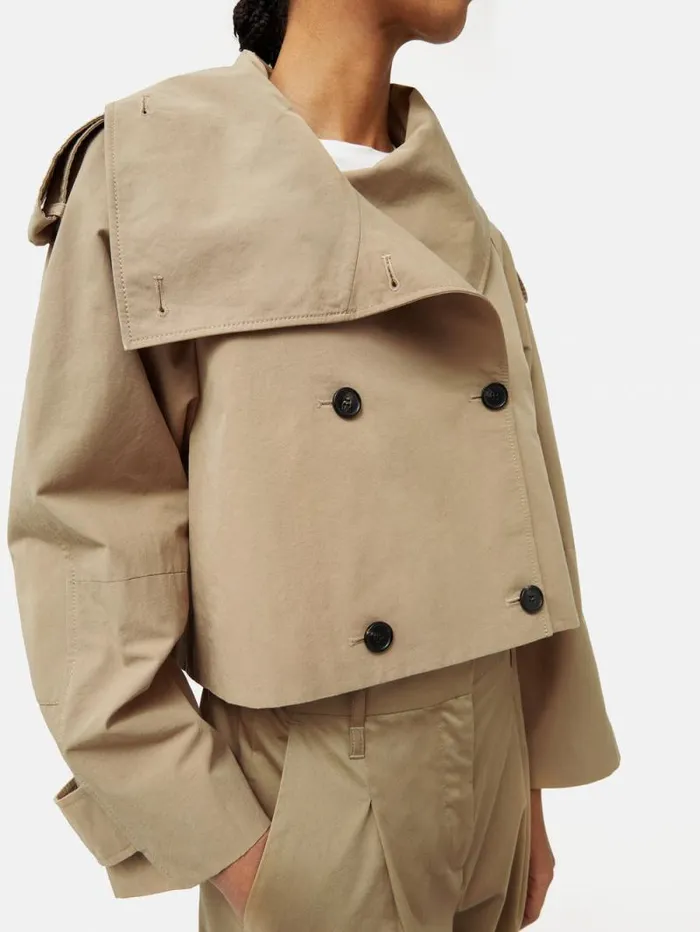 Cropped Cotton Trench Jacket Stone Women Jigsaw Coats and Jackets