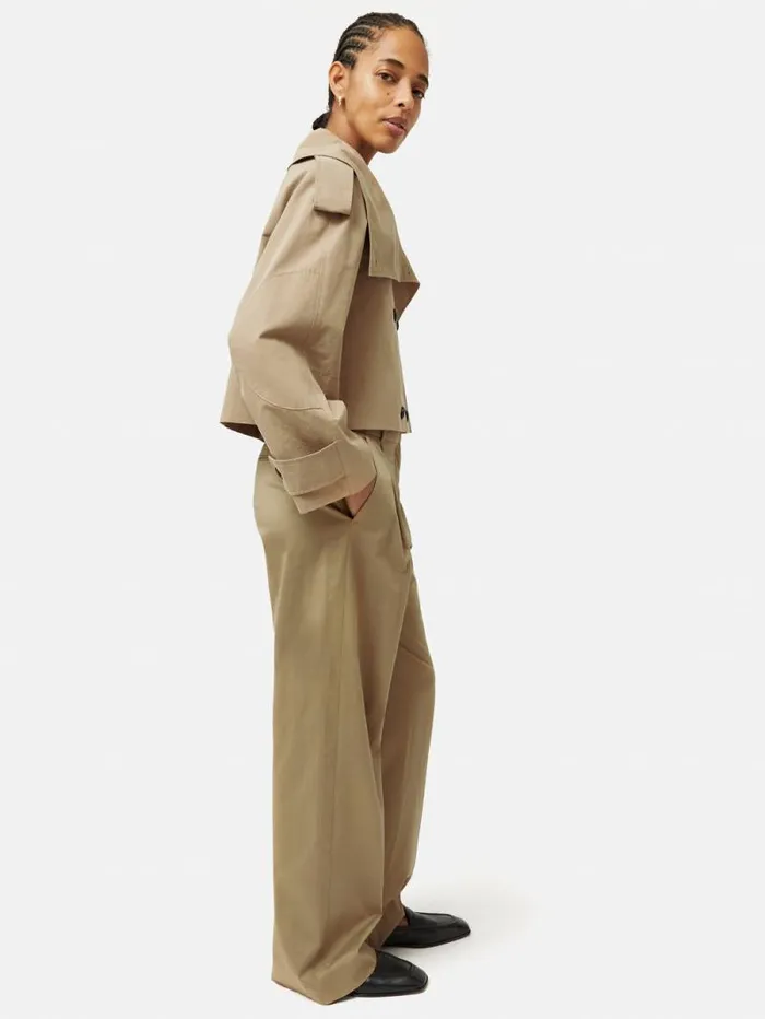 Cropped Cotton Trench Jacket Stone Women Jigsaw Coats and Jackets