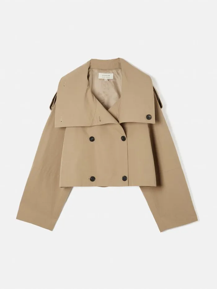 Cropped Cotton Trench Jacket Stone Women Jigsaw Coats and Jackets