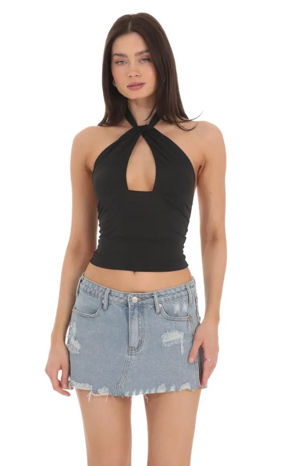 Cross Neck Halter Top Black Women LUCY IN THE SKY Tops