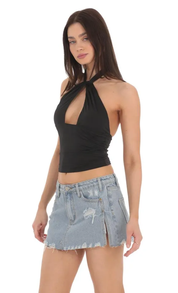 Cross Neck Halter Top Black Women LUCY IN THE SKY Tops Cross Neck Halter Top Black Women LUCY IN THE SKY Tops
