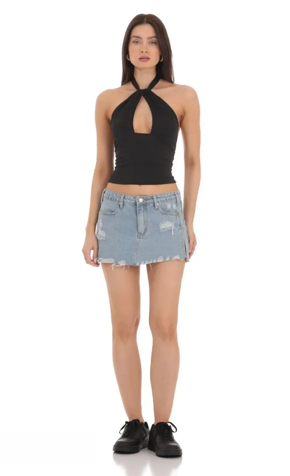Cross Neck Halter Top Black Women LUCY IN THE SKY Tops Cross Neck Halter Top Black Women LUCY IN THE SKY Tops