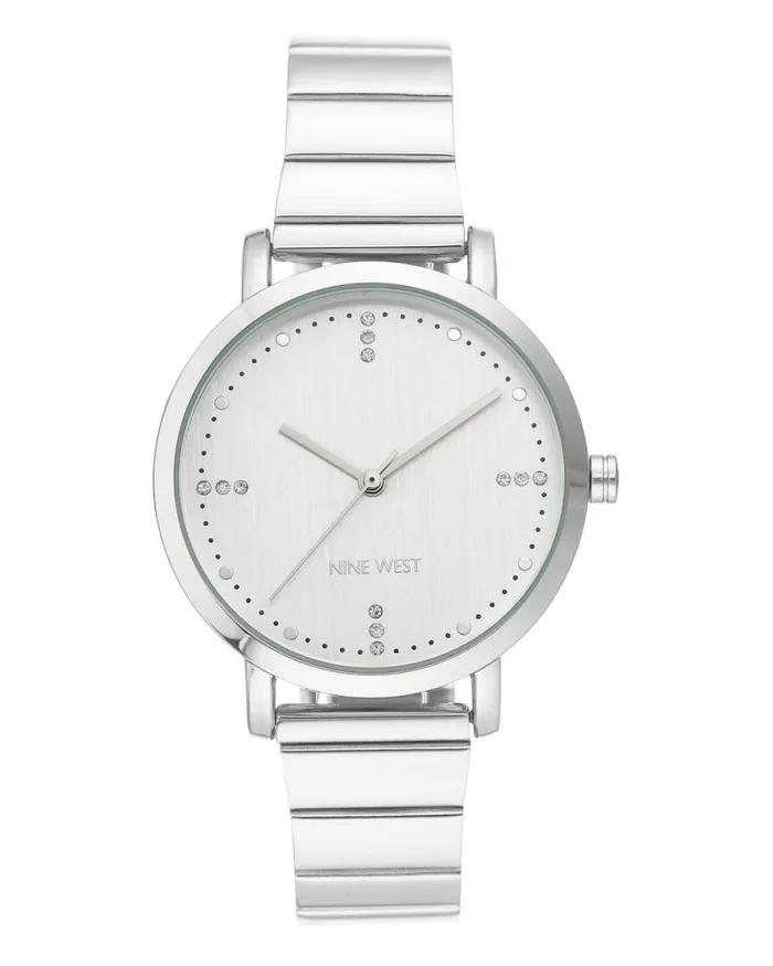 Crystal Accented Stainless Steel Bracelet Watch Silver Women Nine West Straps