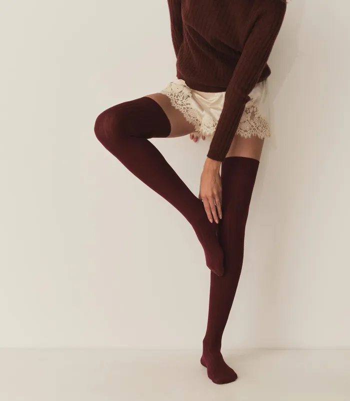 DEN Socks and Tights Women Collgien Thigh High Socks Bordeaux Grand Cru