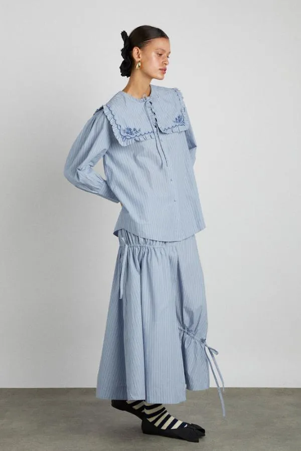 Damson Madder Coords Women Marine Channel Midi Skirt 8211 Blue Stripe