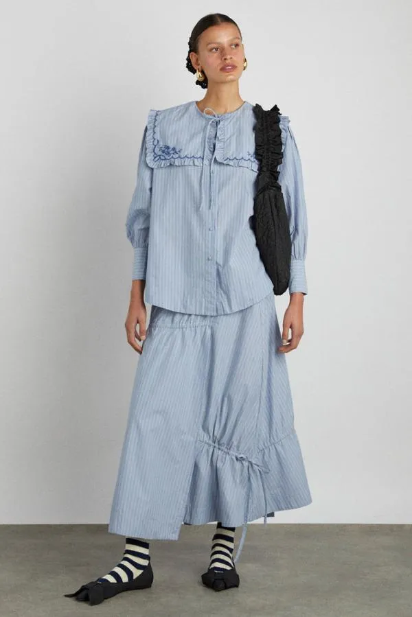 Damson Madder Coords Women Marine Channel Midi Skirt 8211 Blue Stripe