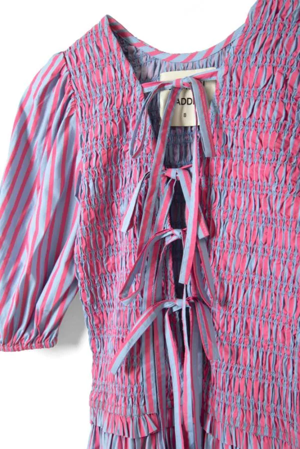 Damson Madder Dresses Women Bluebelle Shirred Mini Dress 8211 Pink and Blue Stripe