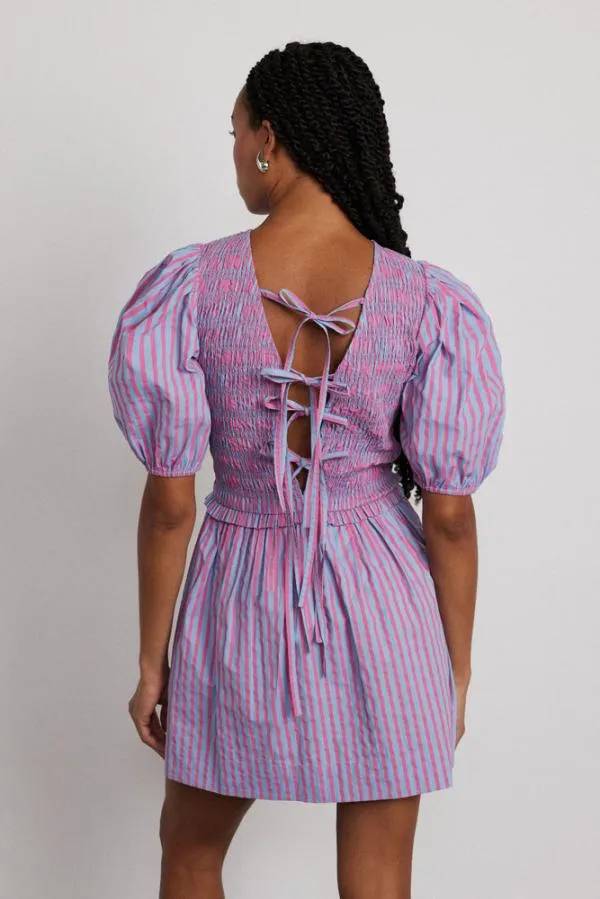 Damson Madder Dresses Women Bluebelle Shirred Mini Dress 8211 Pink and Blue Stripe