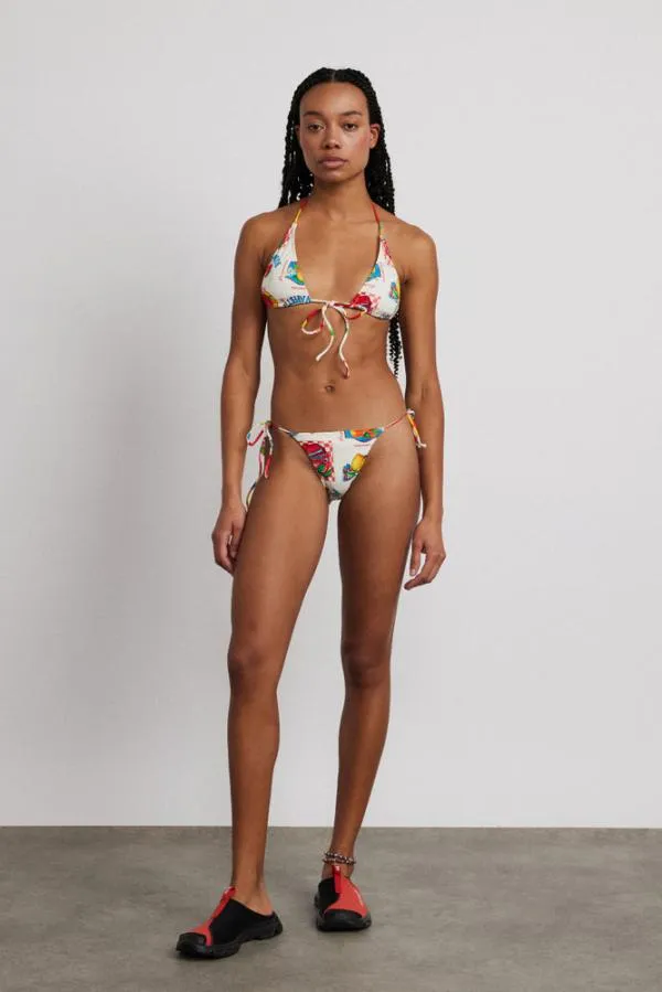 Damson Madder Swim and Beach Women Tie Front Triangle Bikini Top 8211 Fruit Labels
