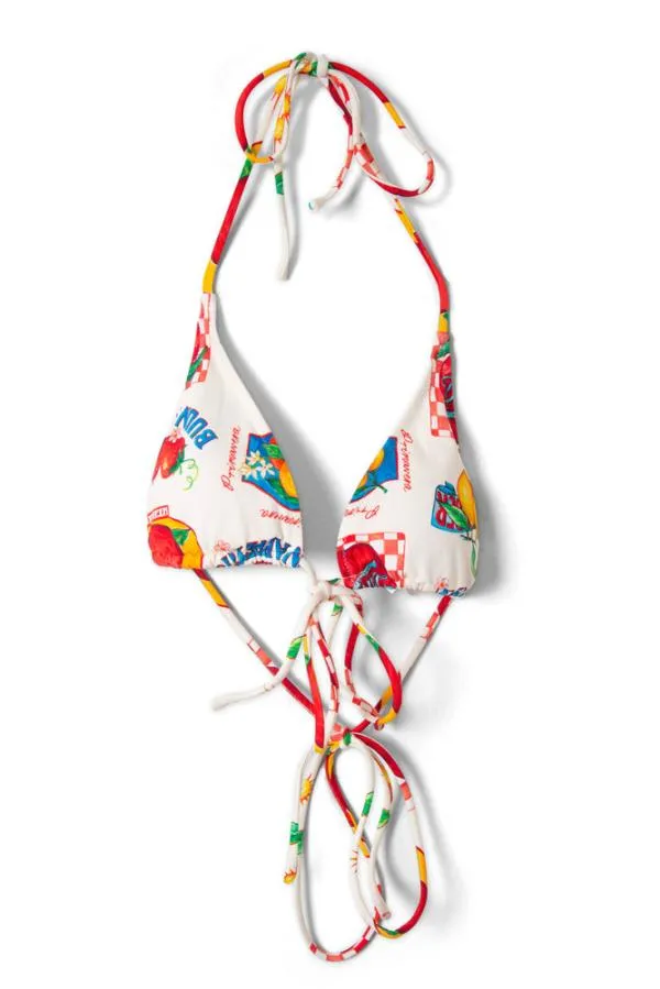 Damson Madder Swim and Beach Women Tie Front Triangle Bikini Top 8211 Fruit Labels