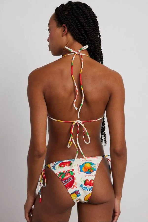 Damson Madder Swim and Beach Women Tie Front Triangle Bikini Top 8211 Fruit Labels