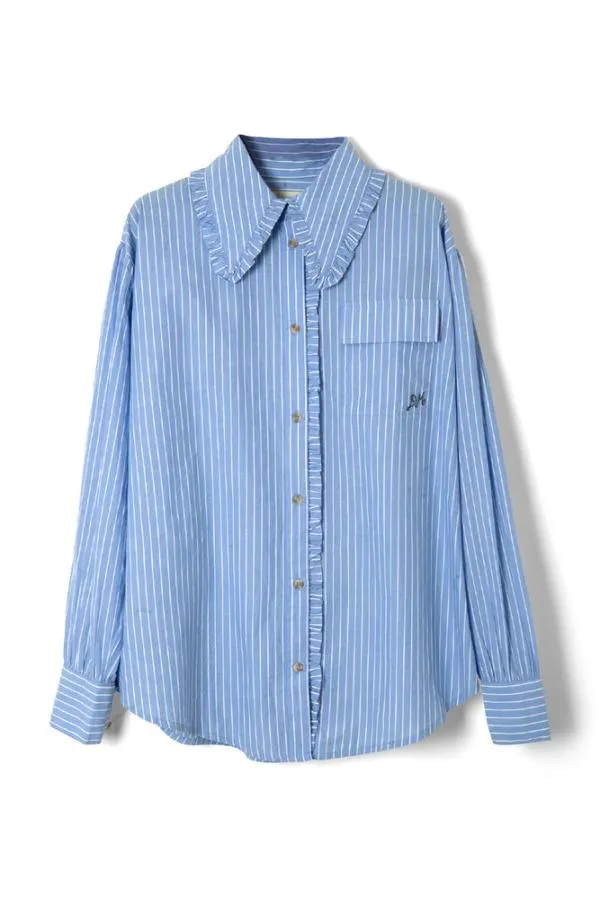 Damson Madder Tops Women Kendall Ruffle Shirt 8211 Blue Stripe