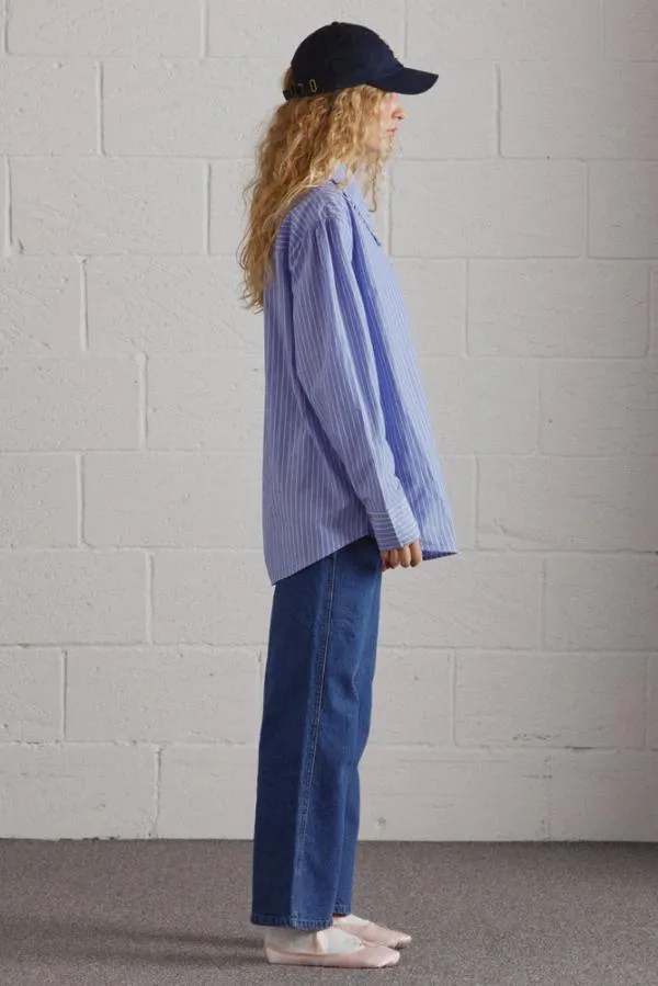Damson Madder Tops Women Kendall Ruffle Shirt 8211 Blue Stripe