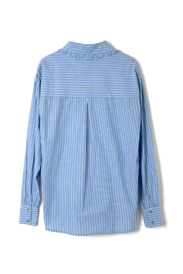 Damson Madder Tops Women Kendall Ruffle Shirt 8211 Blue Stripe