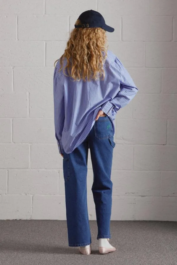 Damson Madder Tops Women Kendall Ruffle Shirt 8211 Blue Stripe