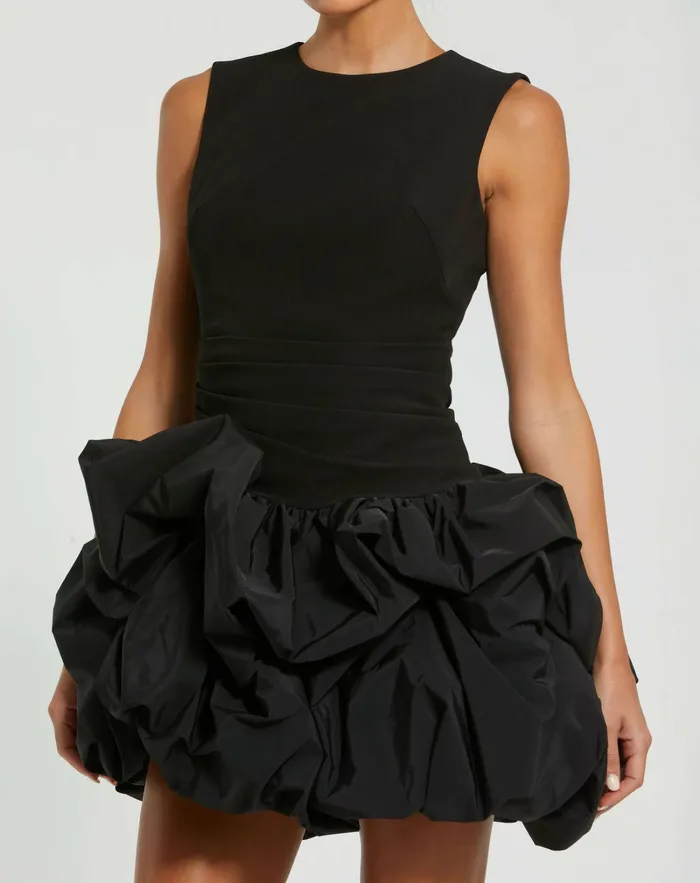 Daytime Dresses Mac Duggal Women Sleeveless Crepe Bubble Skirt Mini Dress Black