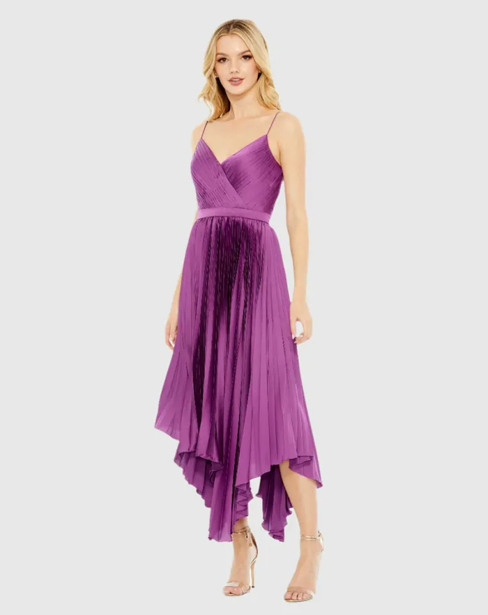Daytime Dresses Pleated Satin Flowy Midi Dress Amethyst 8211 Mac Duggal Women