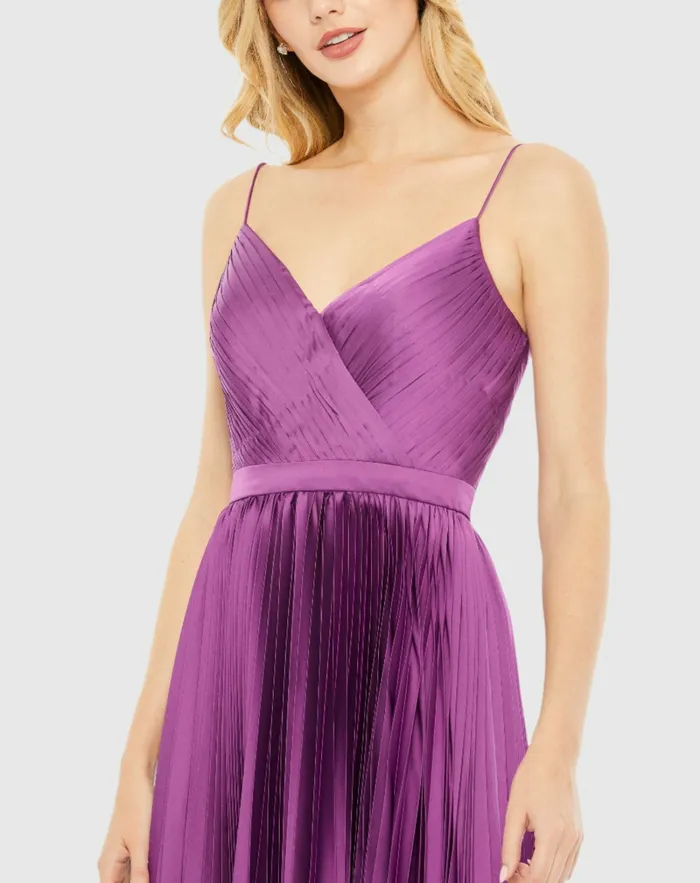 Daytime Dresses Pleated Satin Flowy Midi Dress Amethyst 8211 Mac Duggal Women