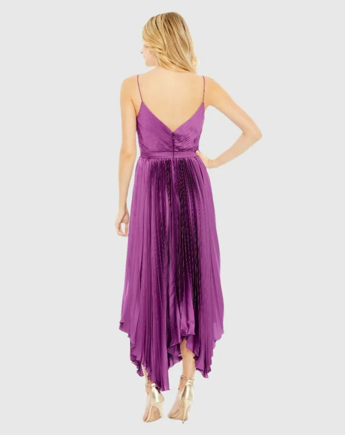 Daytime Dresses Pleated Satin Flowy Midi Dress Amethyst 8211 Mac Duggal Women