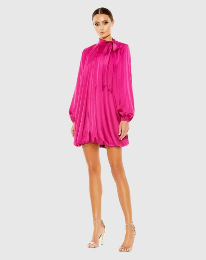 Daytime Dresses Women High Neck Long Sleeve Bubble Hem Dress 8211 FINAL SALE Hot Pink Mac Duggal Daytime Dresses Women High Neck Long Sleeve Bubble Hem Dress 8211 FINAL SALE Hot Pink Mac Duggal