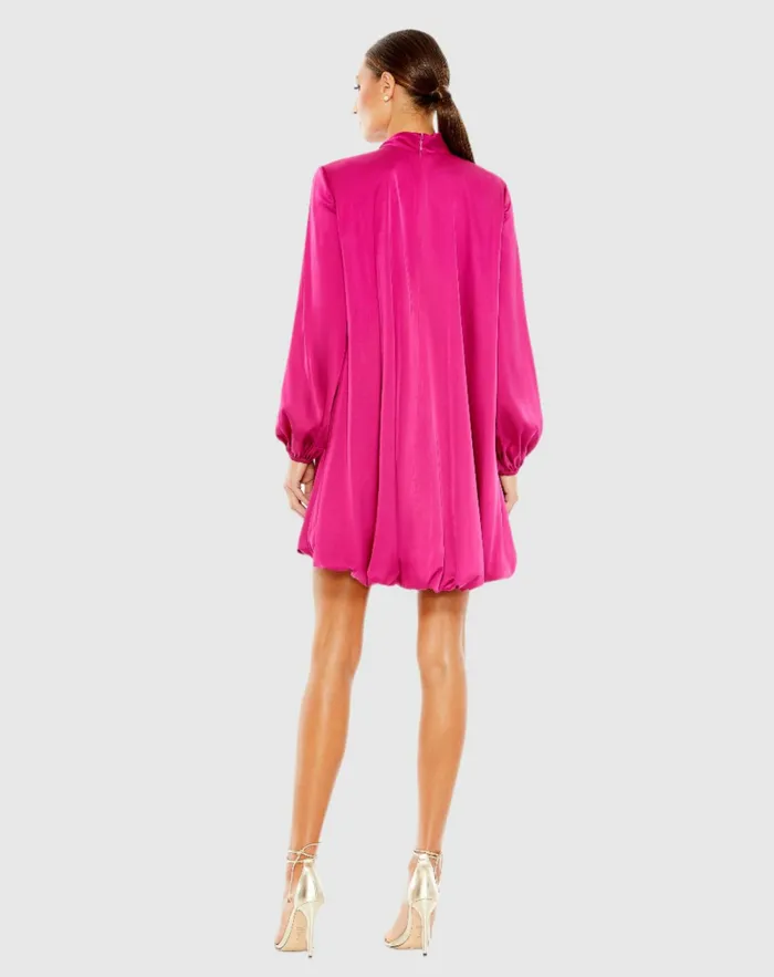 Daytime Dresses Women High Neck Long Sleeve Bubble Hem Dress 8211 FINAL SALE Hot Pink Mac Duggal