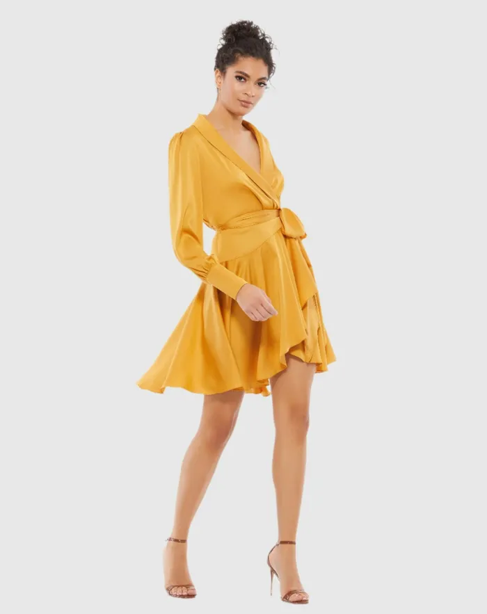 Daytime Dresses Women Yellow Short Wrap Dress Marigold Mac Duggal