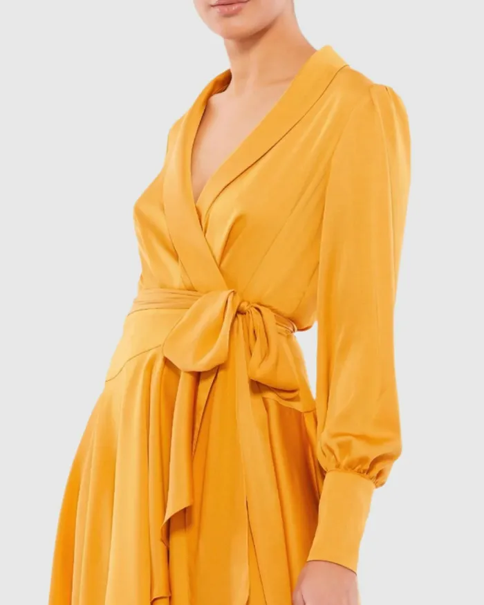 Daytime Dresses Women Yellow Short Wrap Dress Marigold Mac Duggal
