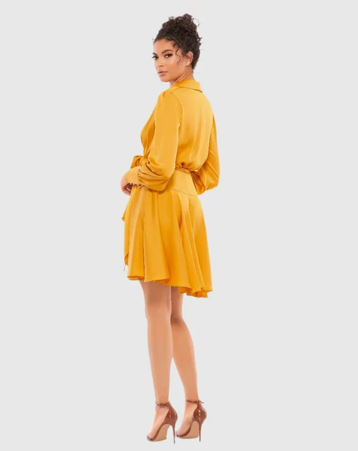 Daytime Dresses Women Yellow Short Wrap Dress Marigold Mac Duggal