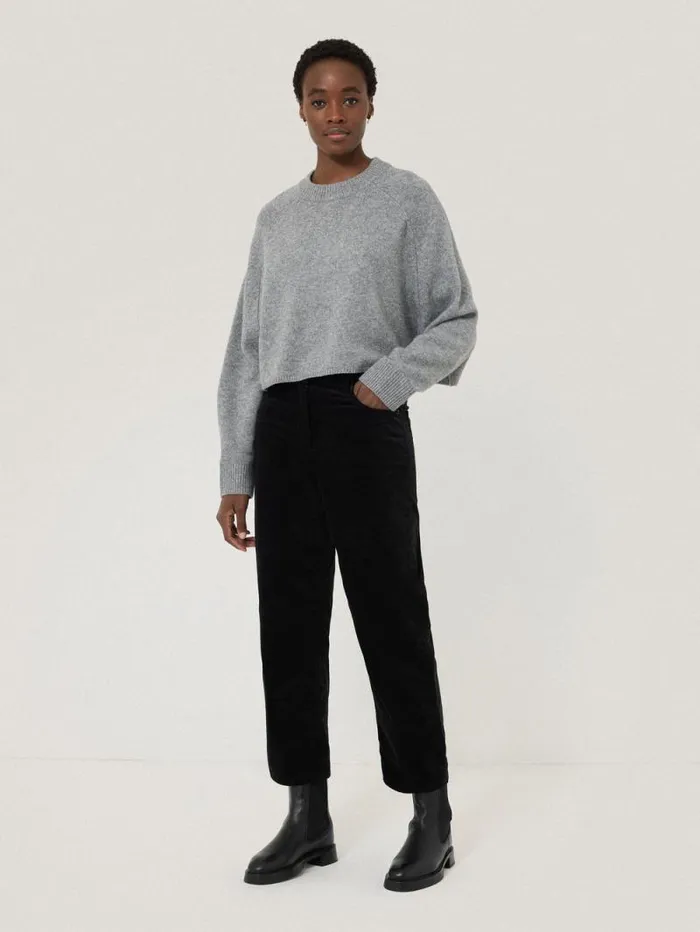 Delmont Velvet Tapered Jean Black Women Jigsaw Party