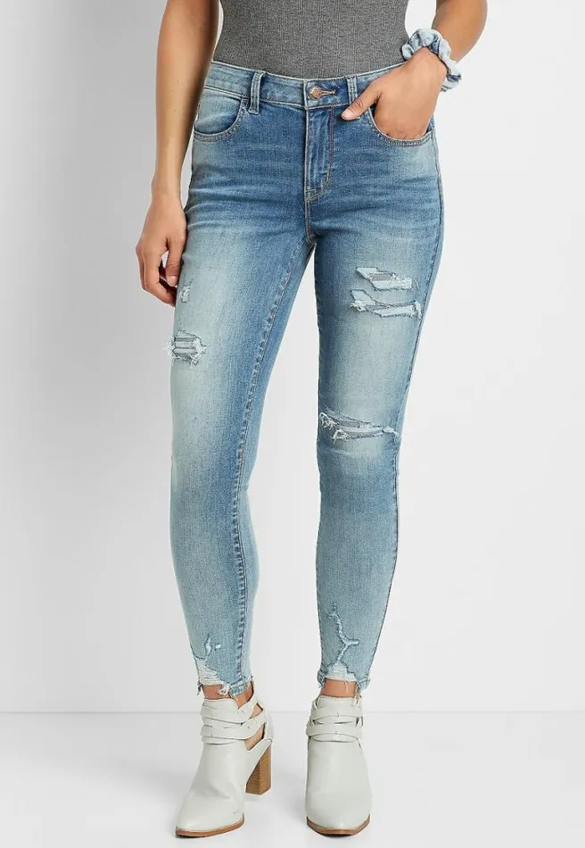 Denimflex High Rise Medium Backed Destructed Hem Jegging Women Maurices Jeans