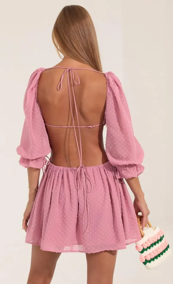 Dotted Chiffon Open Back Dress Pink Women LUCY IN THE SKY Mini Dresses