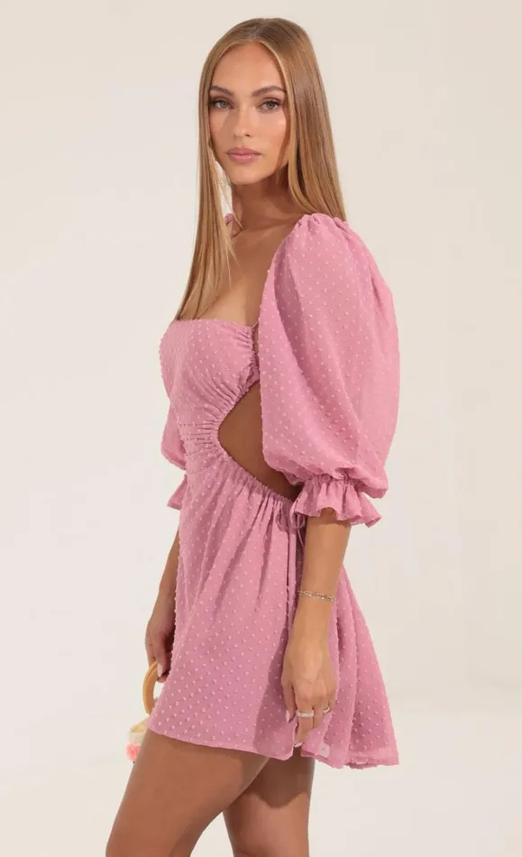 Dotted Chiffon Open Back Dress Pink Women LUCY IN THE SKY Mini Dresses Dotted Chiffon Open Back Dress Pink Women LUCY IN THE SKY Mini Dresses