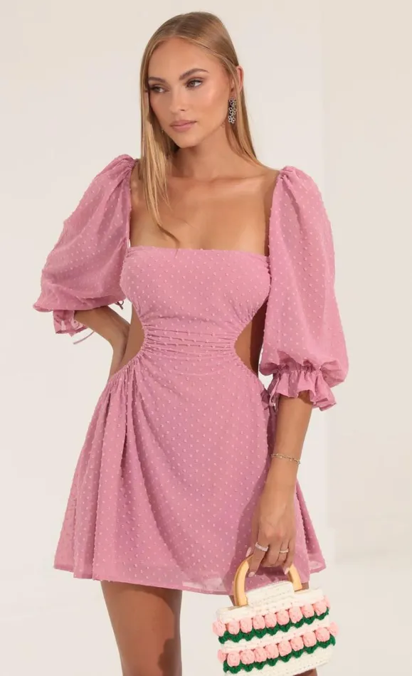 Dotted Chiffon Open Back Dress Pink Women LUCY IN THE SKY Mini Dresses Dotted Chiffon Open Back Dress Pink Women LUCY IN THE SKY Mini Dresses