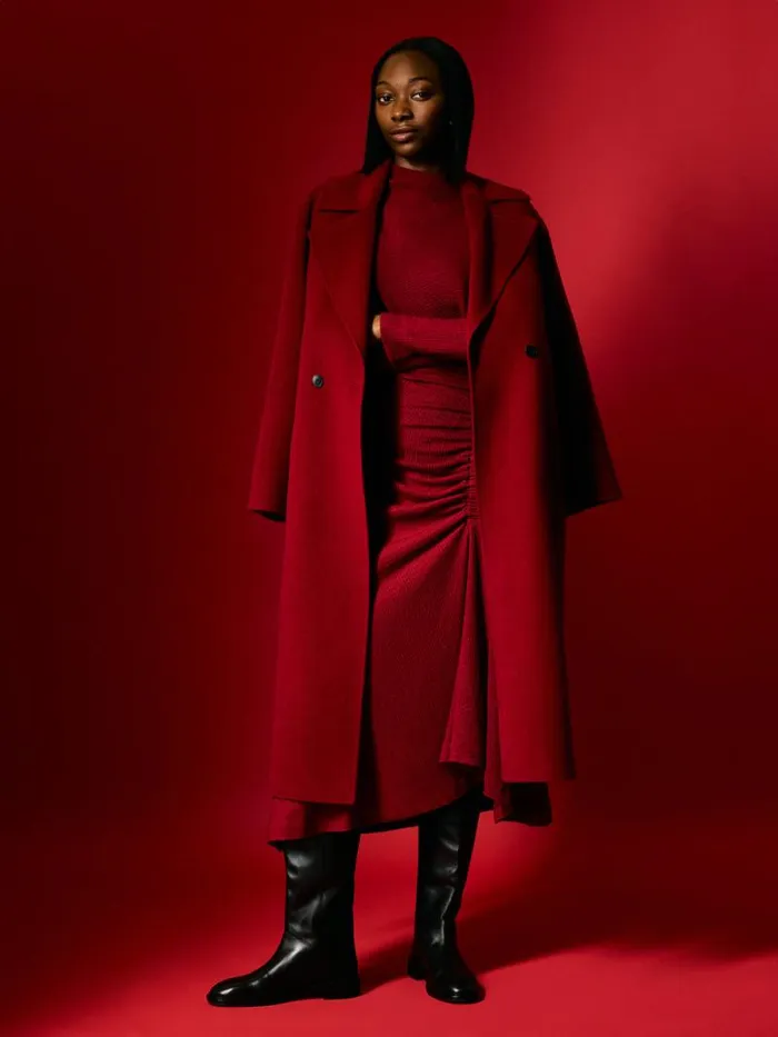 Double Faced Cocoon Wrap Coat Red Women Jigsaw Coats and Jackets