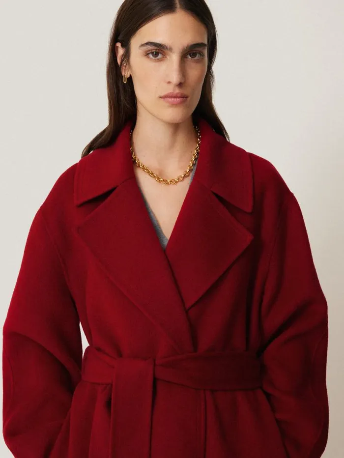 Double Faced Cocoon Wrap Coat Red Women Jigsaw Coats and Jackets