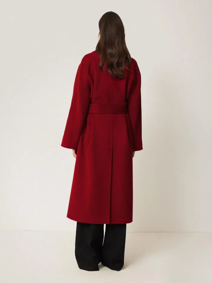Double Faced Cocoon Wrap Coat Red Women Jigsaw Coats and Jackets