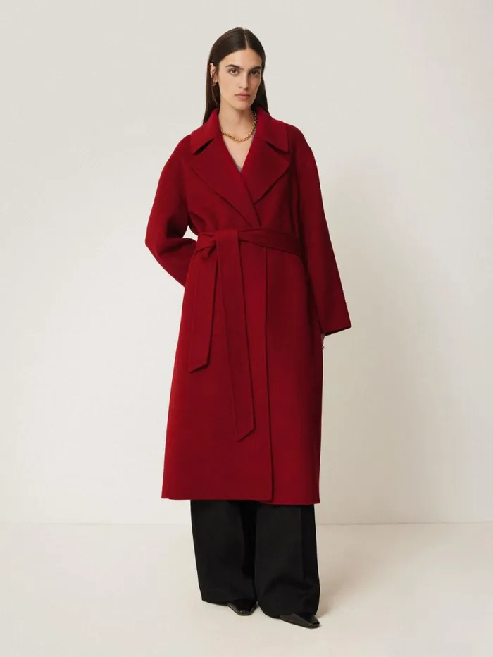 Double Faced Cocoon Wrap Coat Red Women Jigsaw Coats and Jackets