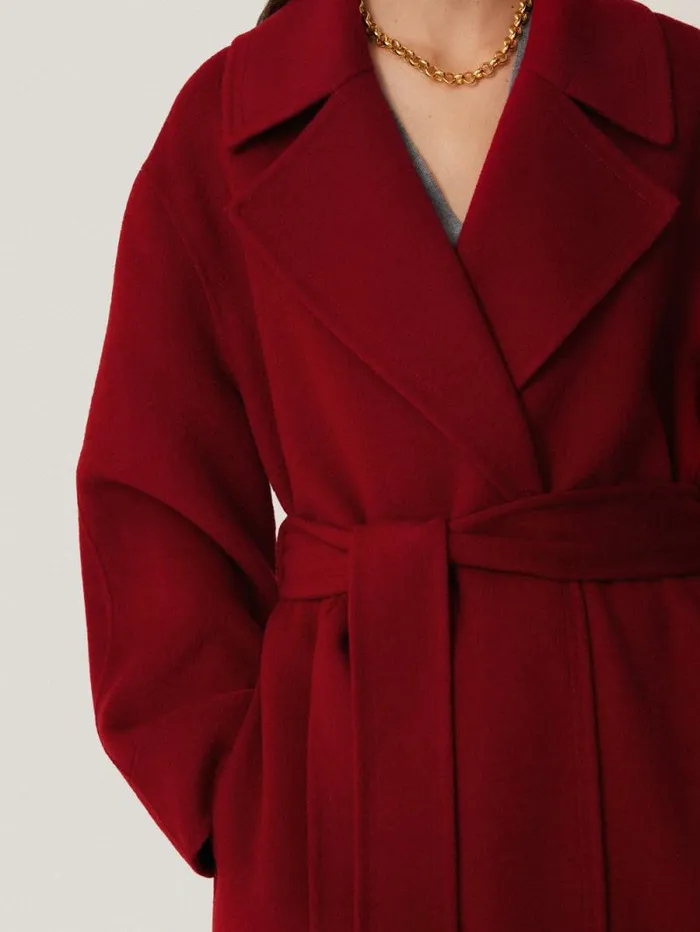 Double Faced Cocoon Wrap Coat Red Women Jigsaw Coats and Jackets