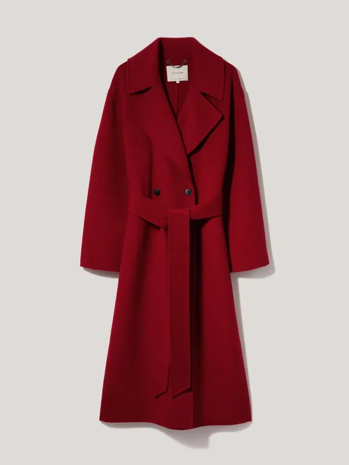 Double Faced Cocoon Wrap Coat Red Women Jigsaw Coats and Jackets