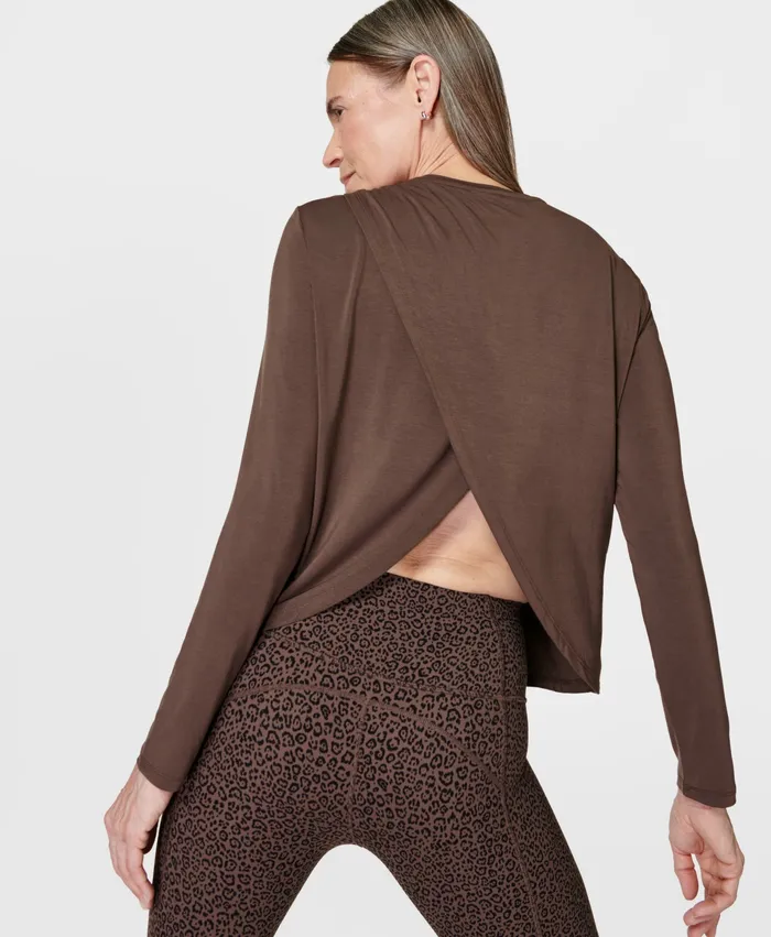 Drape Back Long Sleeve Top Walnut Brown Women Long Sleeve Tops Sweaty Betty