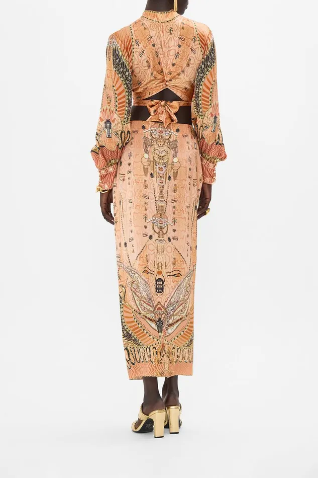 DRAPE FRONT SKIRT WITH SPLIT KINGDOM OF HEIROGLYPHS Kingdom Of Heiroglyphs Womens Camilla Skirts