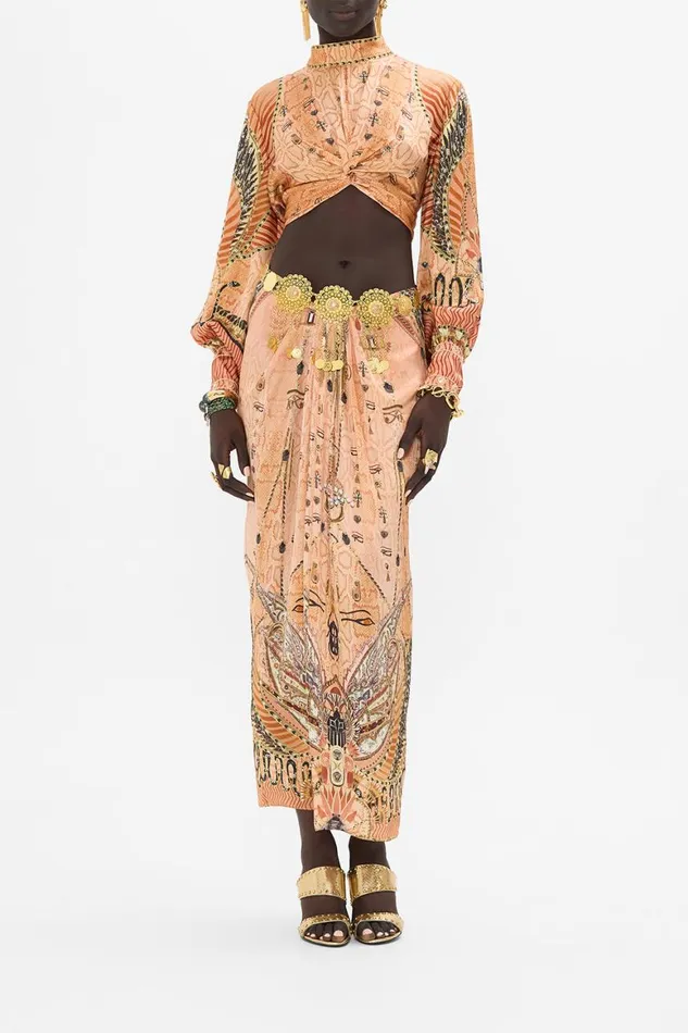 DRAPE FRONT SKIRT WITH SPLIT KINGDOM OF HEIROGLYPHS Kingdom Of Heiroglyphs Womens Camilla Skirts