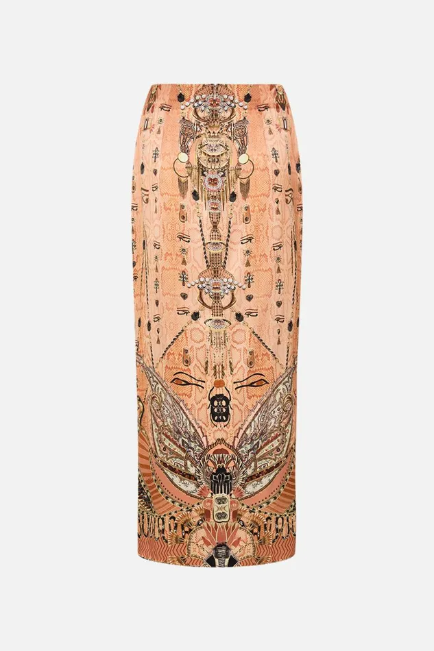 DRAPE FRONT SKIRT WITH SPLIT KINGDOM OF HEIROGLYPHS Kingdom Of Heiroglyphs Womens Camilla Skirts