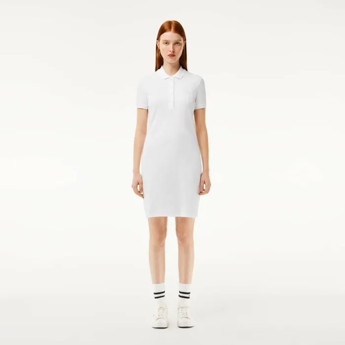 Dresses Women Lacoste Women039s Slim Fit Stretch Cotton Piqu Polo Dress White 001