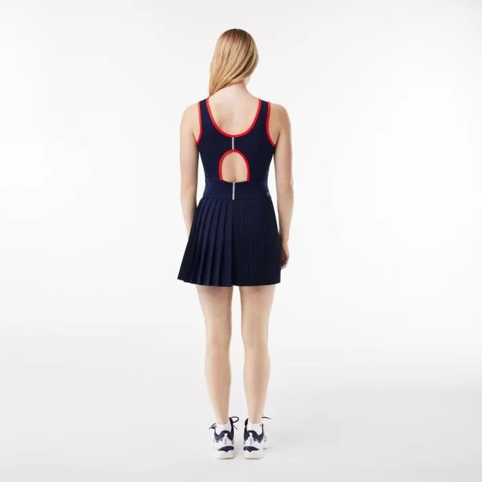 Dresses Women Lacoste Women039s UltraDry Stretch Tennis Dress and Shorts Navy Blue Red 7pe