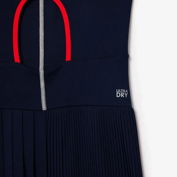 Dresses Women Lacoste Women039s UltraDry Stretch Tennis Dress and Shorts Navy Blue Red 7pe