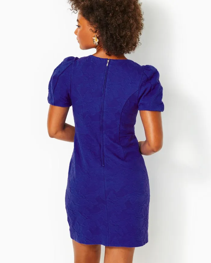 Dresses Women Lilly Pulitzer Emilie Short Sleeve Shift Dress Alba Blue Knit Pucker Jacquard