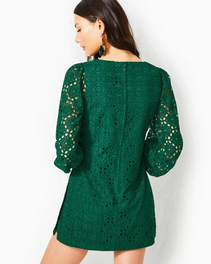 Dresses Women Lilly Pulitzer Sarina Square Neck Romper Evergreen Oversized Diamond Leaf Eyelet
