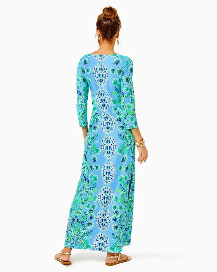 Dresses Women Lilly Pulitzer UPF 50 ChillyLilly Seralina Maxi Dress Frenchie Blue Mosaic Shells Engineered Chillylilly