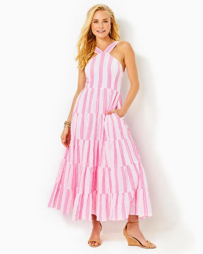 Dresses Women Lilly Pulitzer UPF 50 ChillyLilly Seralina Maxi Dress Frenchie Blue Mosaic Shells Engineered Chillylilly Dresses Women Lilly Pulitzer UPF 50 ChillyLilly Seralina Maxi Dress Frenchie Blue Mosaic Shells Engineered Chillylilly
